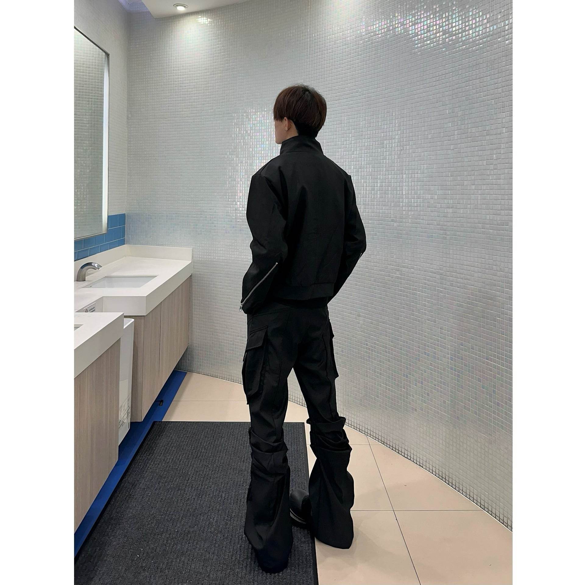Large Pocket Pleated Black Y2K Cargo Pants Men