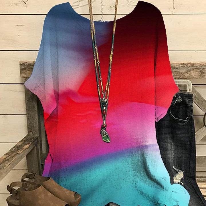 Women's Cotton Linen Blouse – Loose Fit Round Neck Short Sleeve Summer Top