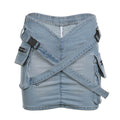 Cross School Bag Buckle V-shaped Waist Workwear Denim Mini  Cargo Skirt