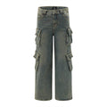 Punk Distressed Washed Denim Jeans Cargo Pant  Men