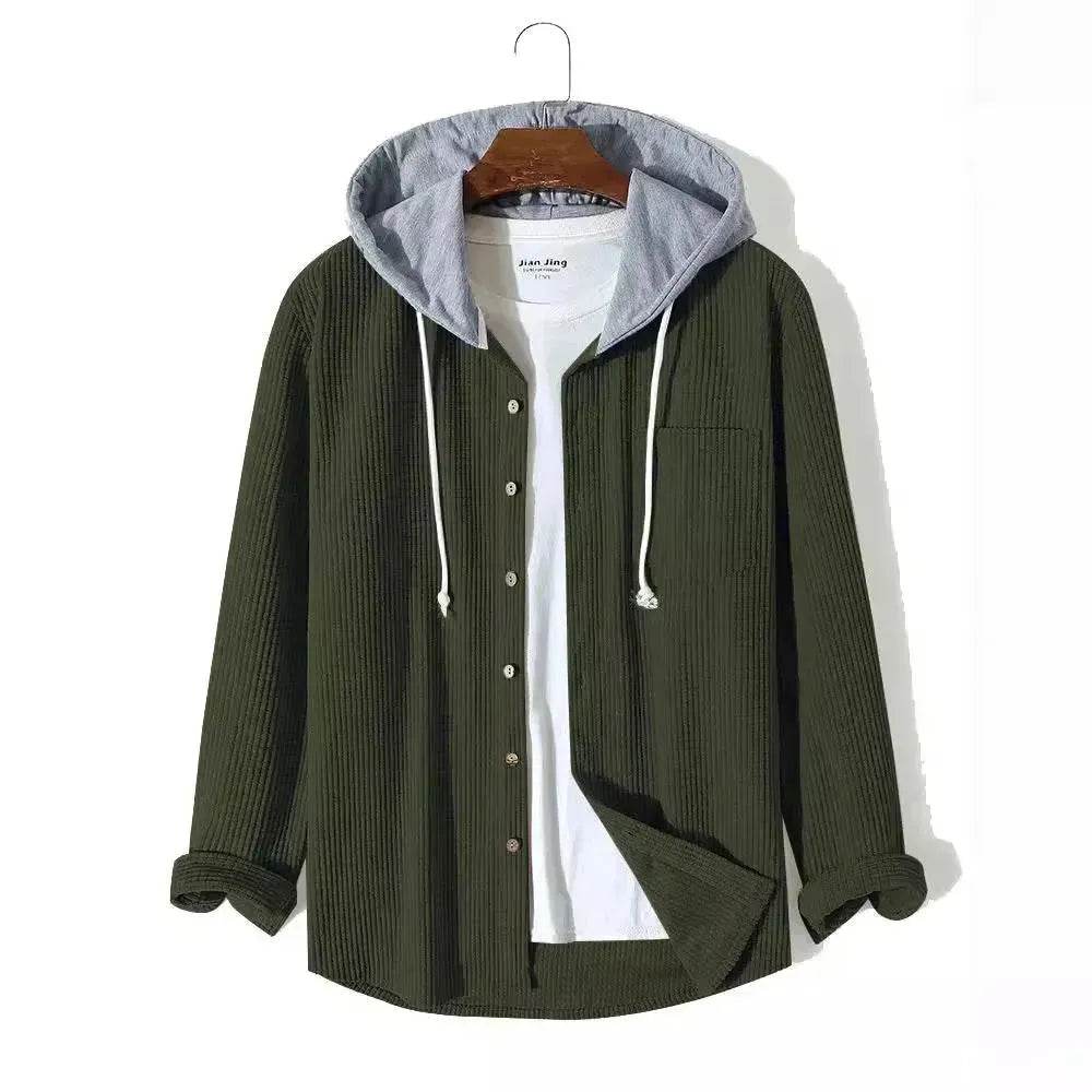 Men's Autumn And Button down Waffle Hoodie Cardigan