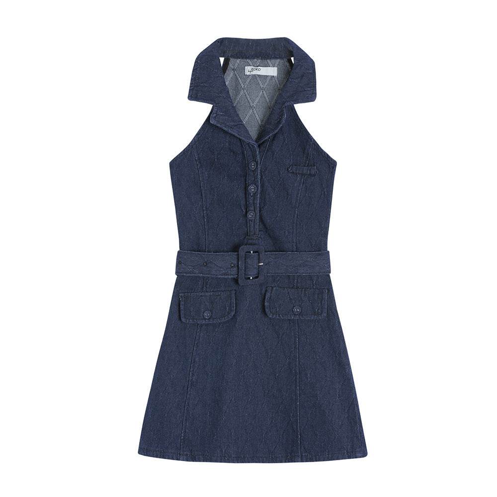 Mini Sleeveless Sheath Denim jeans halter neck Dress