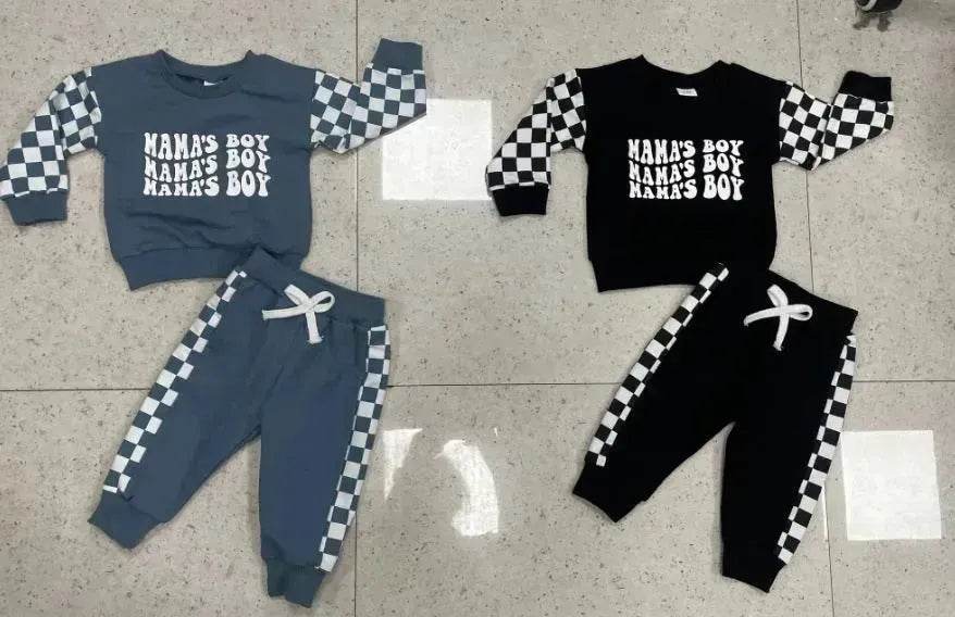 Children Plaid Printed Long-sleeve Sweater Set  Casual baby outfit for Boys Baby two piece for boys