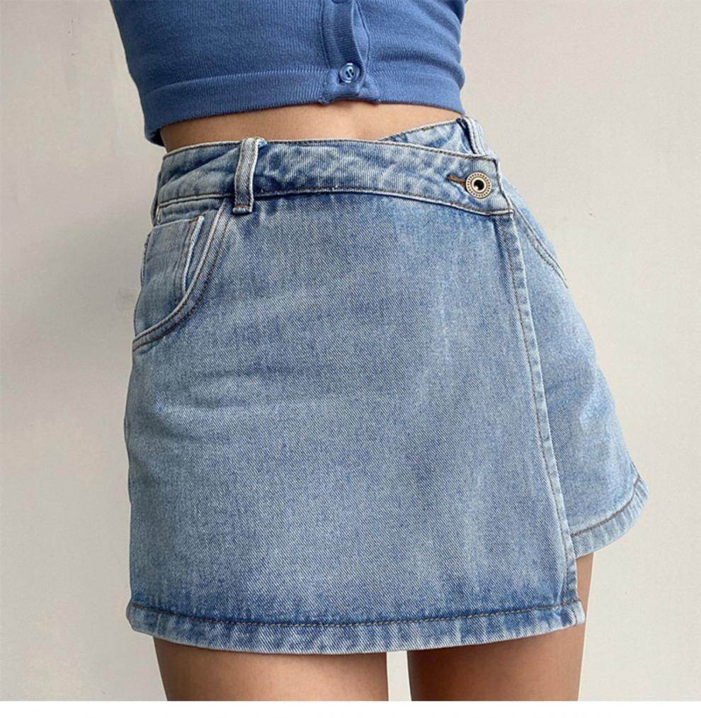 Elegant Anti-exposure Irregular Mini Denim Skirt
