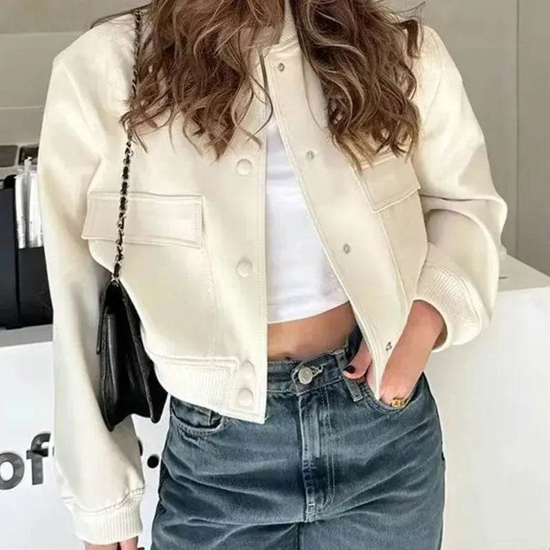 Oversized Fashion Button down Cropped Jacket outwear top for women