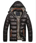 Winter leather Puffer coat for men Hooded padded Winter jacket for men