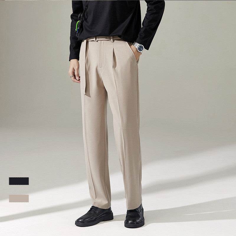 Detachable Belt Draping Wide-leg Suit Chinos Trouser For Men