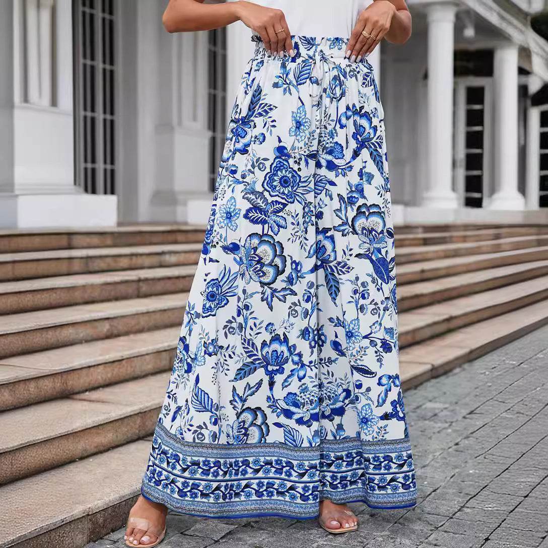 Printed Comfortable Casual High Waist  Wide-leg Floral Palazzo Trousers women