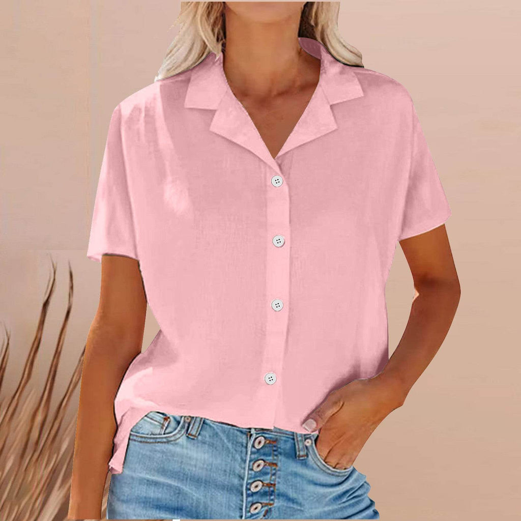Women's Linen Casual Shirt – Short Sleeve Lapel Top for Spring & Summer (S–XXL, 6 Colors)
