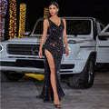 High Slit Sequined Evening Party  Cocktail dress
