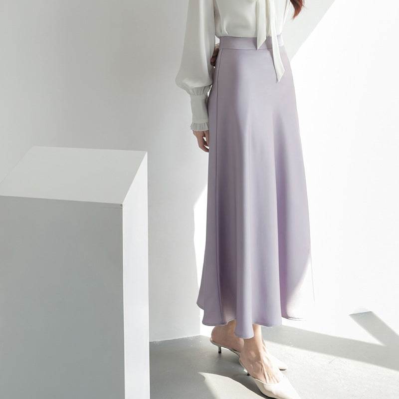 Women's formal Work Satin Skirt Summer High Waist Midi Sheath Skirt