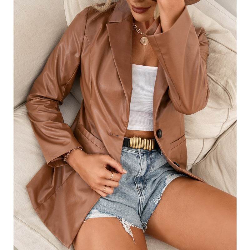 Fashion PU Leather Jacket Leather Blazer jacket Women
