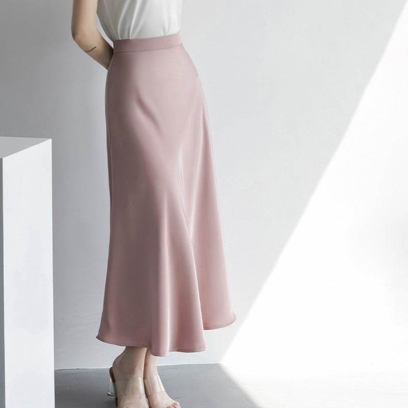 Women's formal Work Satin Skirt Summer High Waist Midi Sheath Skirt