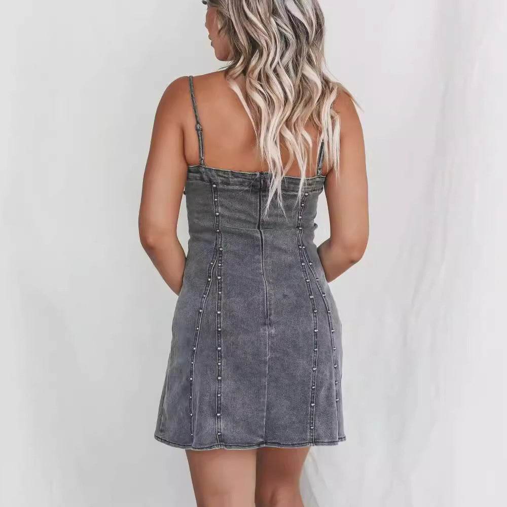 Stretch Denim Sexy Bandeau Slim-fit Dress Women's Clothing