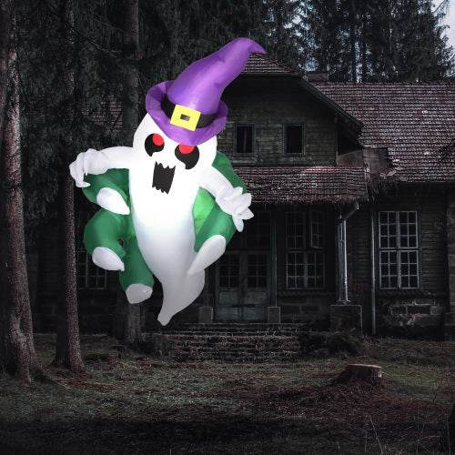 Outsunny 4ft Inflatable Halloween Decoration, Lighted Window Sticker Ghost In Hat, Blow Up Outdoor LED Yard Display, Waterproof