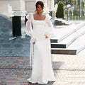 Women's Ruffled Long Sleeve Banquet Temperament High Waist Mop White Wedding  Party Fish Tail Styled  Dress Mermaid Dress