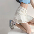 Women's White High Waist flared Mini  Denim Skirt golf skirt
