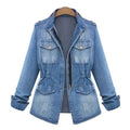 Fitted Zip up Lapel Women Denim Jacket