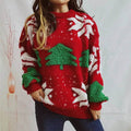 Women's Fashion Christmas Tree Jacquard Round Neck Long Sleeve Pullover Sweater top