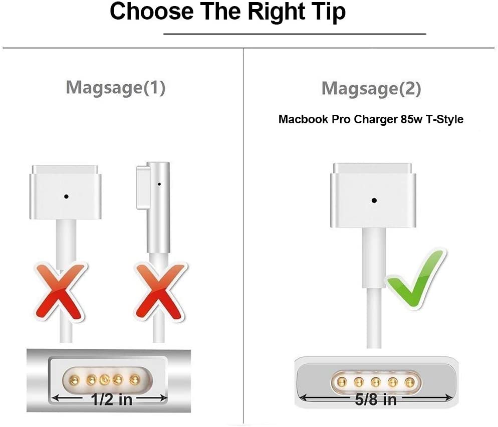 60w magsafe 2 t-tip ac replacement charger adapter compatible for mac book pro 2013 13 inch 16.5v 3.65a, mac book pro/air  (2012-2015)