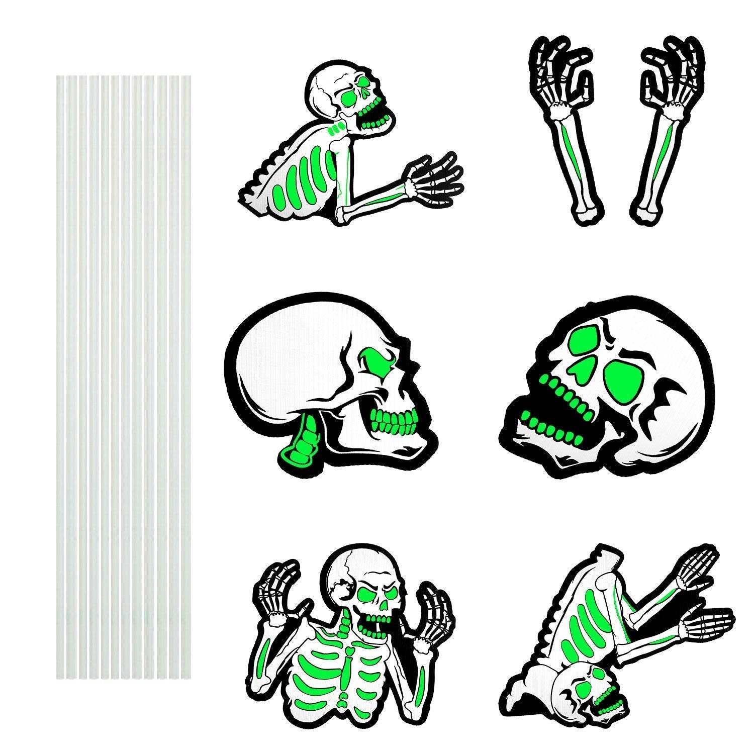 6Pcs Skull Or 6Pcs Tomb Or 5Pcs Black Cat Halloween Yard Sign Decorations  Glow In The Dark For Haunted House Garden Yard And Scary Theme Party