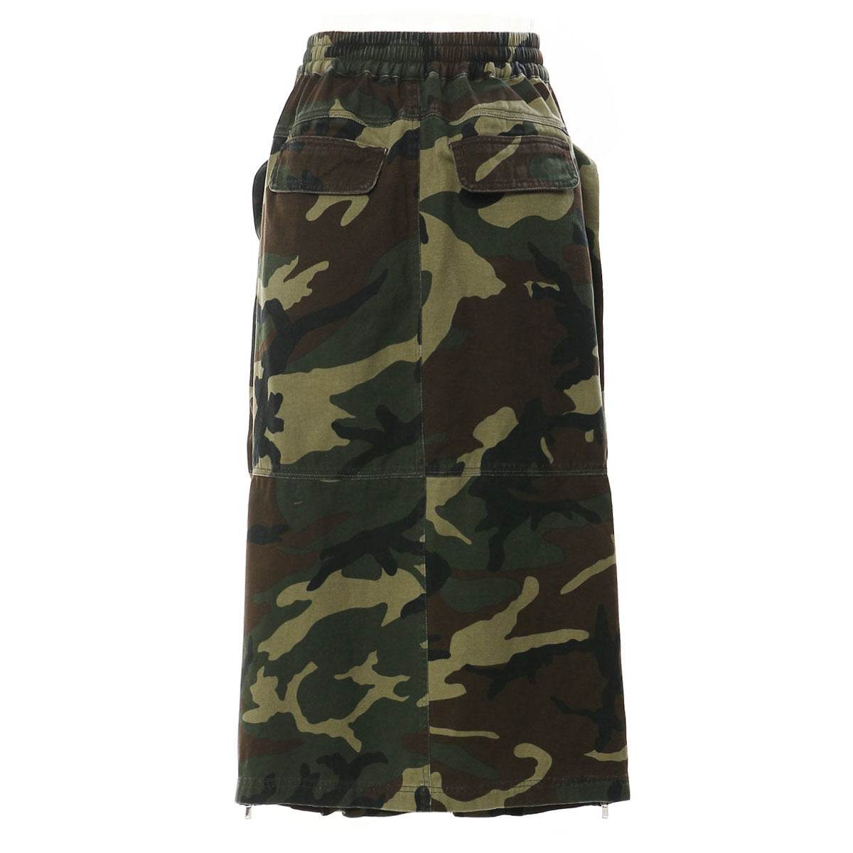 Three-dimensional Camouflage Zipper Pocket Side Slit  pencil Midi Cargo Skirt