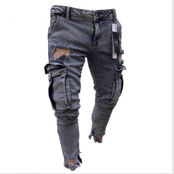 Cargo Hole Denim Jeans Men pant slim fitted