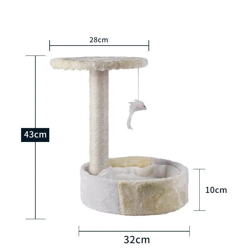 Cat Scratching Post with Platform & Hanging Toy – Multi Level Cat Tree Scratcher with Plush Bed