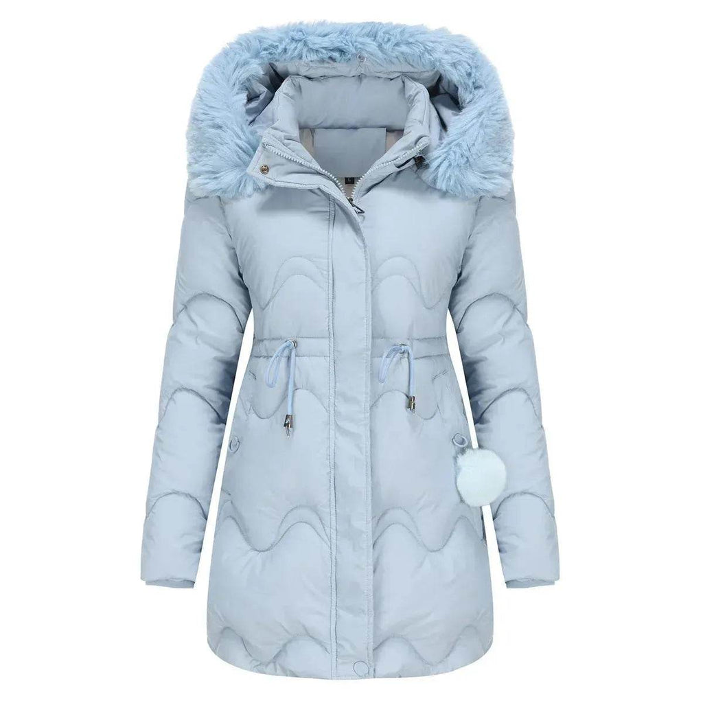 Autumn Winter Fur Collar cotton padded long winter jacket for women
