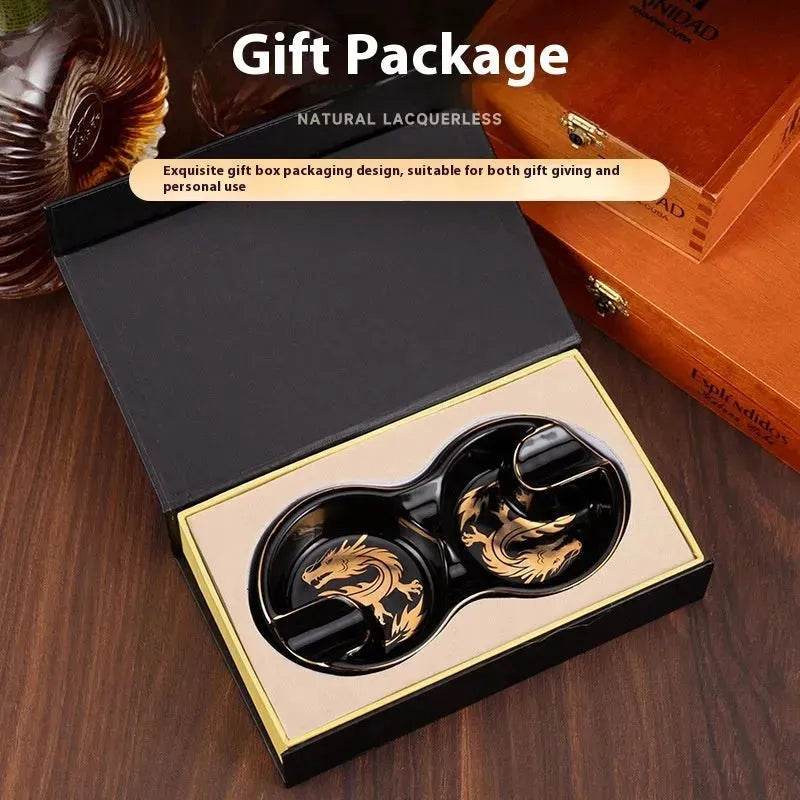 Portable 8-shaped Double Smoke Groove Ceramic retro Cigar Ashtray