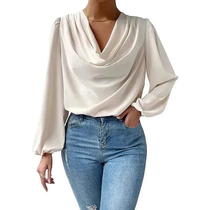 Casual Evening Top for Women Long-sleeved Shirt Loose V-neck chiffon blouse Top women