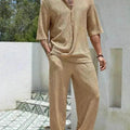 Men's Casual summer 2 piece Pant sets Short sleeved Top and Straight leg pant
