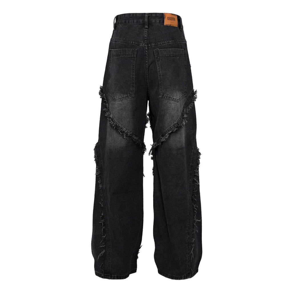 Wash Distressed Stitching Baggy Jeans Pant With Whiskers Same Style For Men And Women