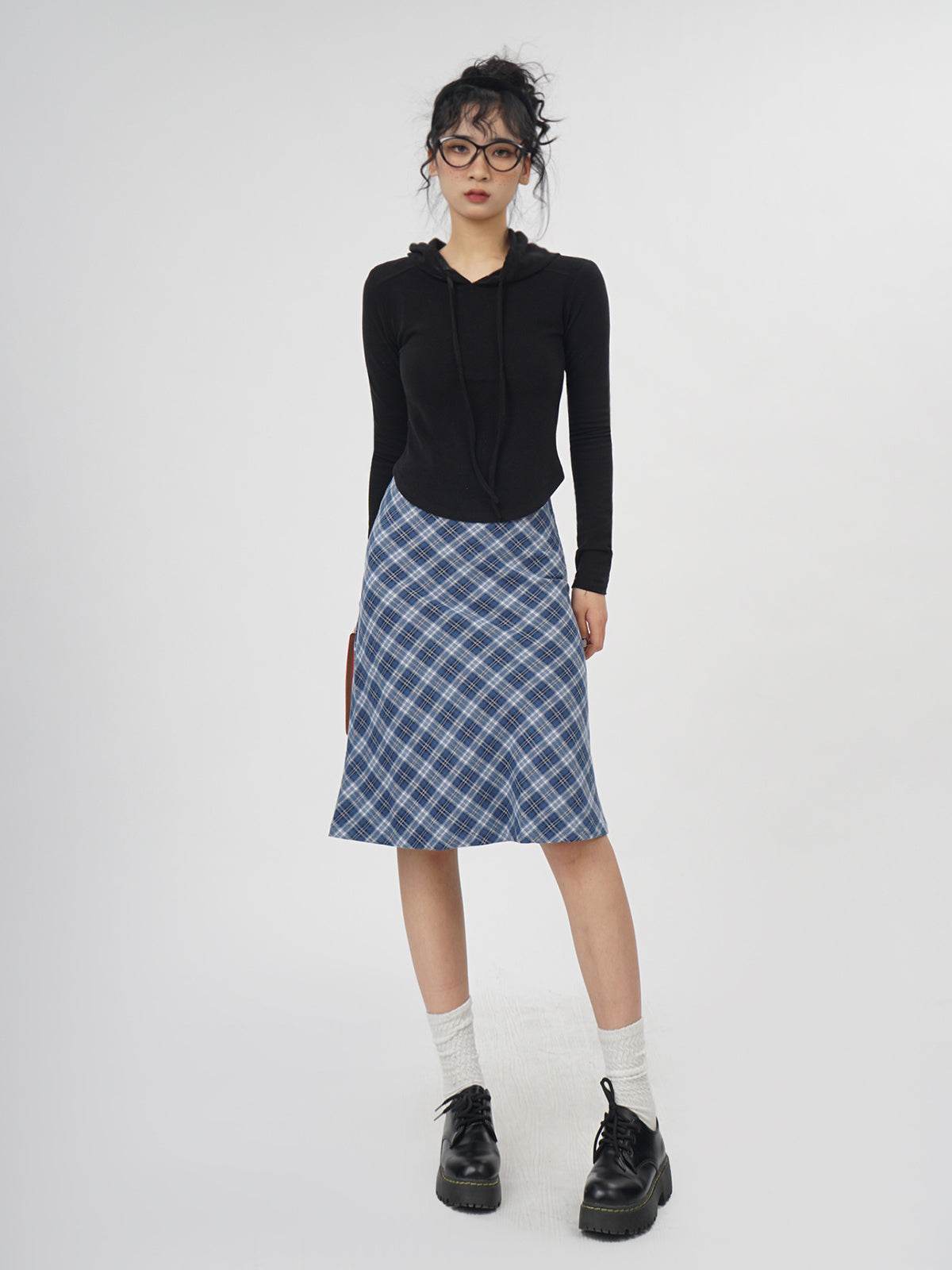 Plaid A- Line Skirt Women's High Waist student Midi Skirt