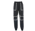 White Stripe Cargo Pants Women Trousers Pockets Patchwork Contrast Color High Waist Pants Hip Hop Capris