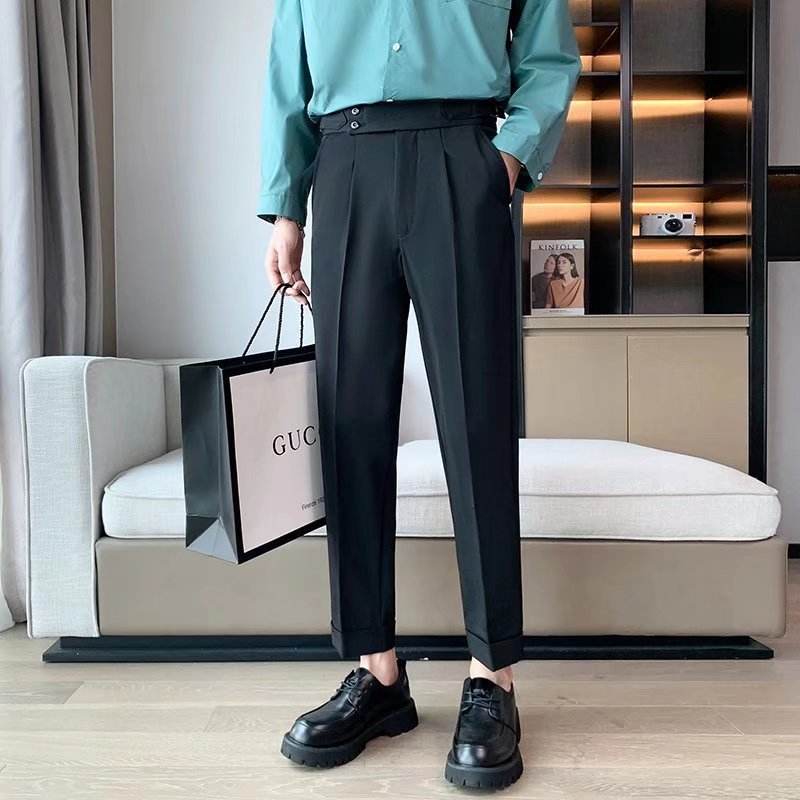 Work Office Business Formal Men's Trouser Draping Cropped Small Suit Pants Men