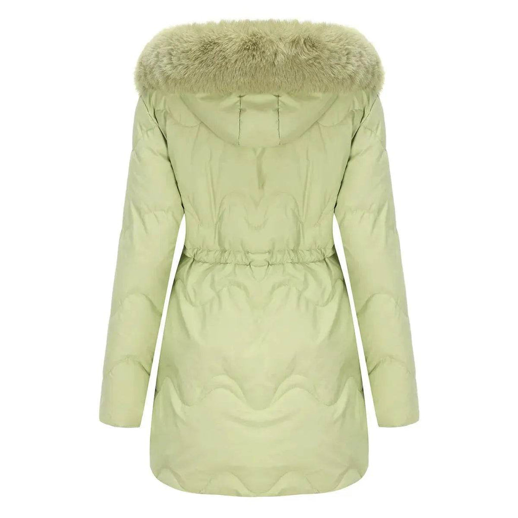 Autumn Winter Fur Collar cotton padded long winter jacket for women