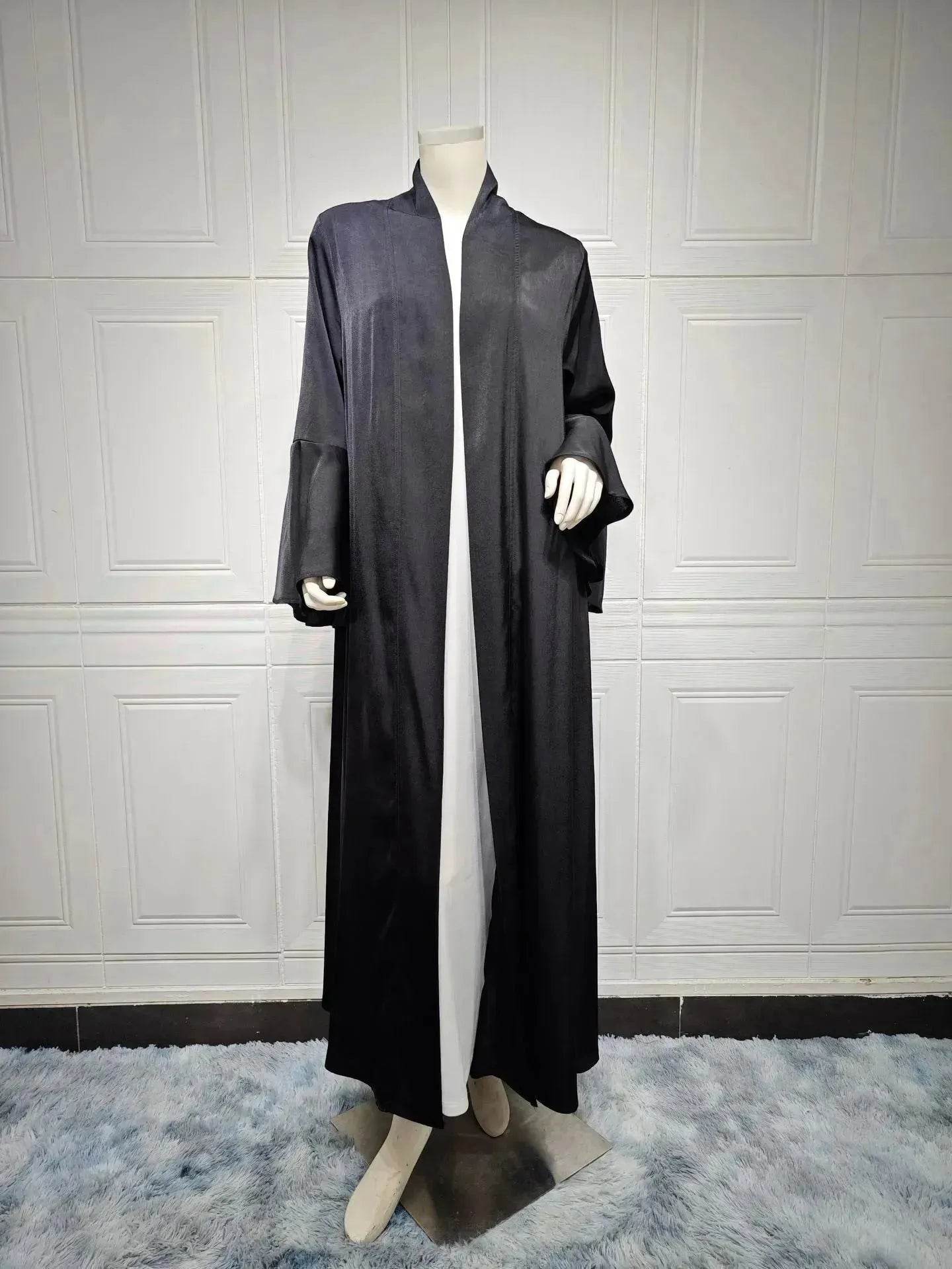 Abaya two piece set Elegant Satin  Plain Color Abaya Kimono Open front Abaya Dubai Abaya wear for Middle East Women
