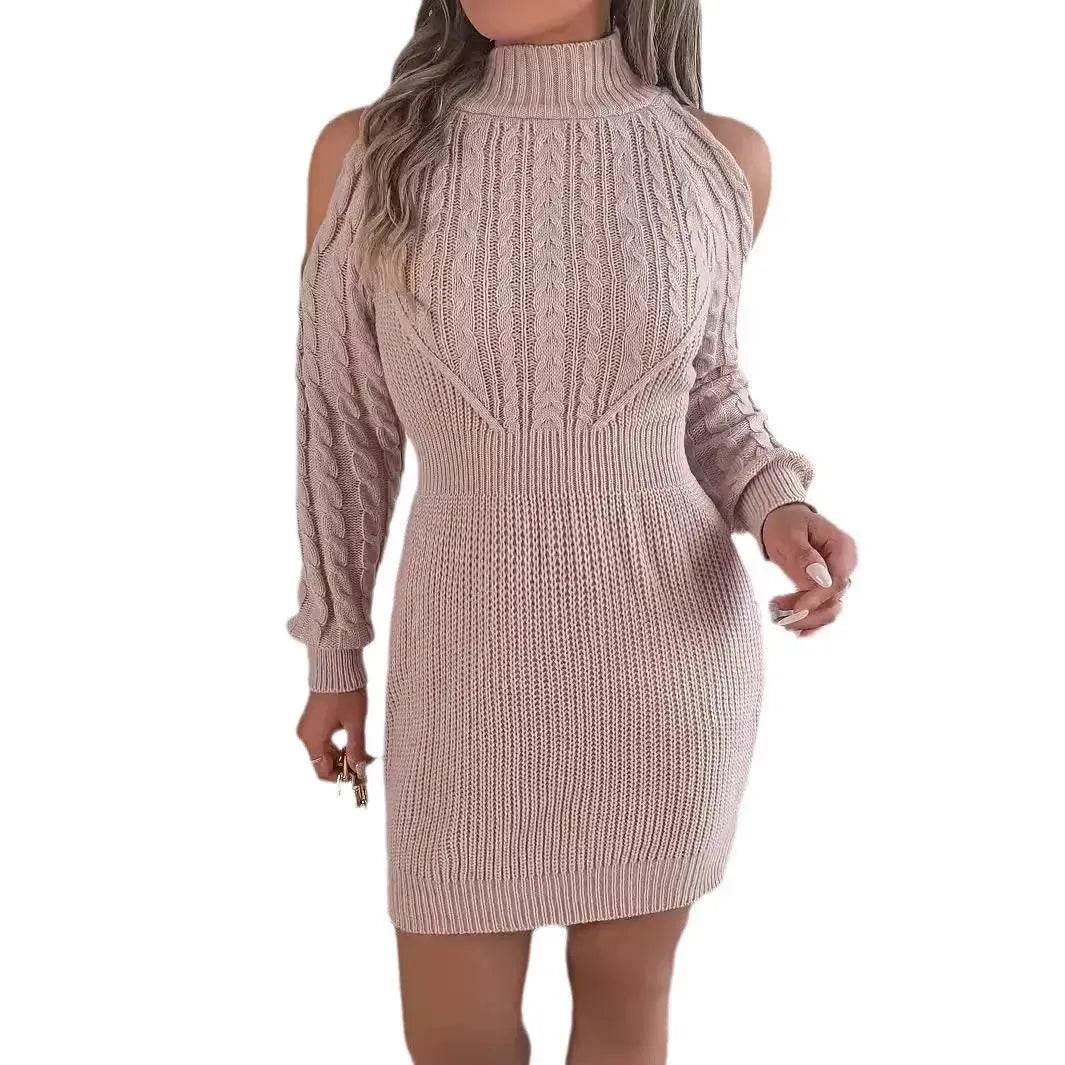 Fashionable Autumn Winter Slim fit Woolen Twist Knitted Mini Sweater Dress