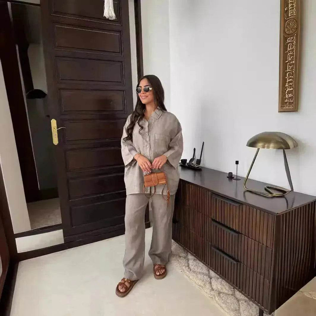 Casual Women Wide Leg Pants Long Sleeves Shirt Sets Ladies Loose High Street 2 Piece Outfits Pant co ords for Women Trouser co ords for Women