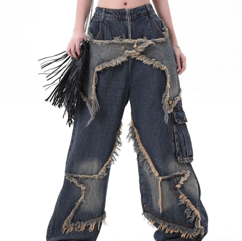 Distressed Denim Pant for women Oversized Streetstyle Patch Cargo Jeans Pant