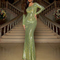 Slim Fit  Long Sleeve Backless Party dress Sequined Evening Dress