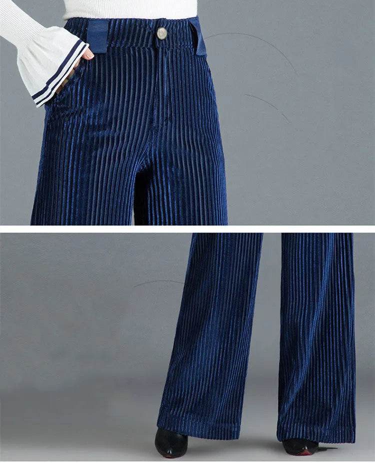 Gold Silk Striped Velvet Wide Leg trouser Pants Women