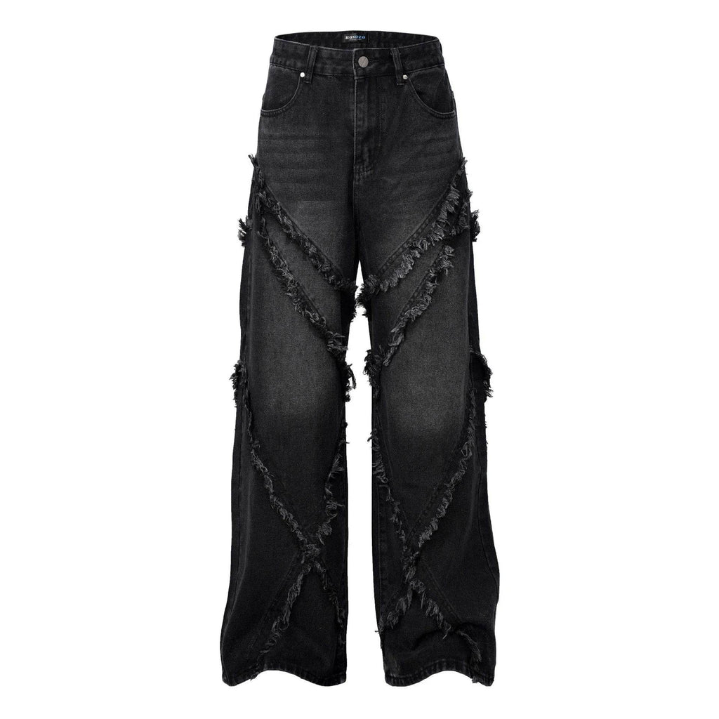 Wash Distressed Stitching Baggy Jeans Pant With Whiskers Same Style For Men And Women