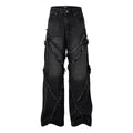 Wash Distressed Stitching Baggy Jeans Pant With Whiskers Same Style For Men And Women