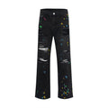 Ripped Paint Wide-leg Denim Trousers For Men Jeans