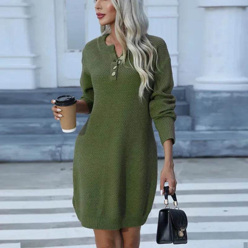 Autumn Winter Knitted Pullover Mini Sweater Dress