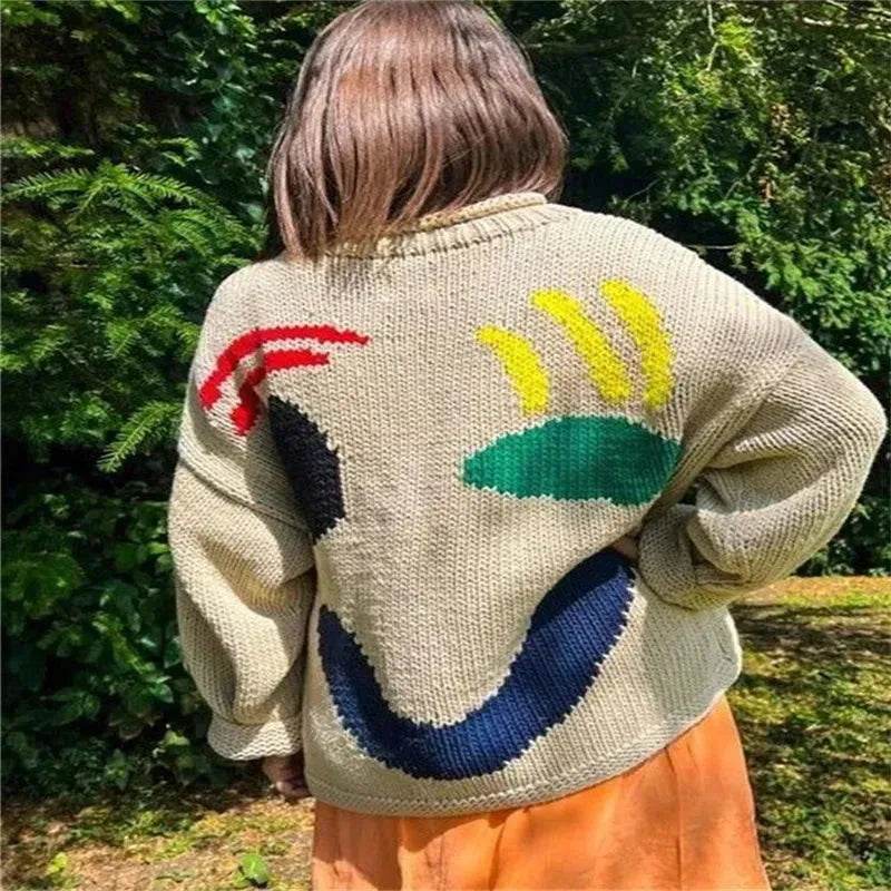 Ugly Christmas Knitted Sweater Women's Long-sleeved Round Neck Yarn-dyed Printed Top Women's
