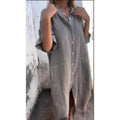 Women's Cotton Linen Shirt Dress – Loose Casual Button-Down A-Line Dress