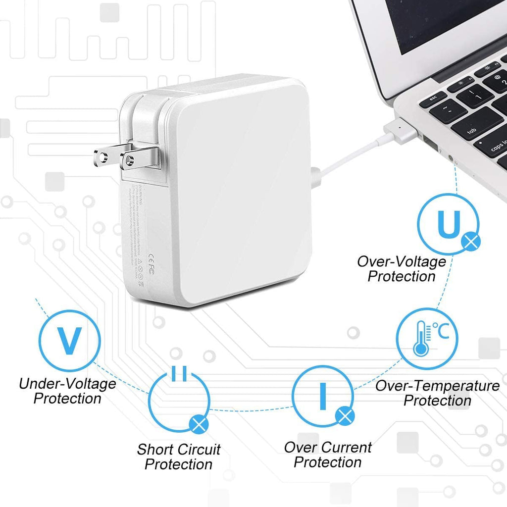bftech mac pro charger 85w superior heat control power adapter magsafe 2 magnetic t-tip (a1424) laptop replacement for macbook pro 13/15 /17 inch